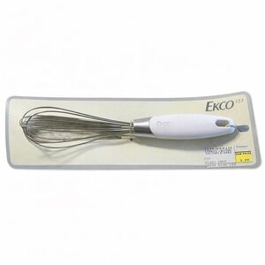 EKCO Stainless Steel Balloon Whisk White Handle New on Card Kitchen Tool